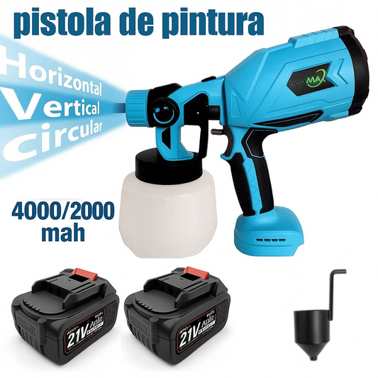Pulverizador de tinta sem fio de alta pressão com 2 baterias