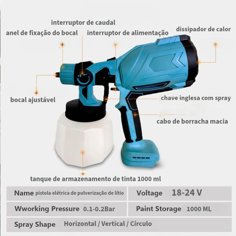 Pulverizador de tinta sem fio de alta pressão com 2 baterias