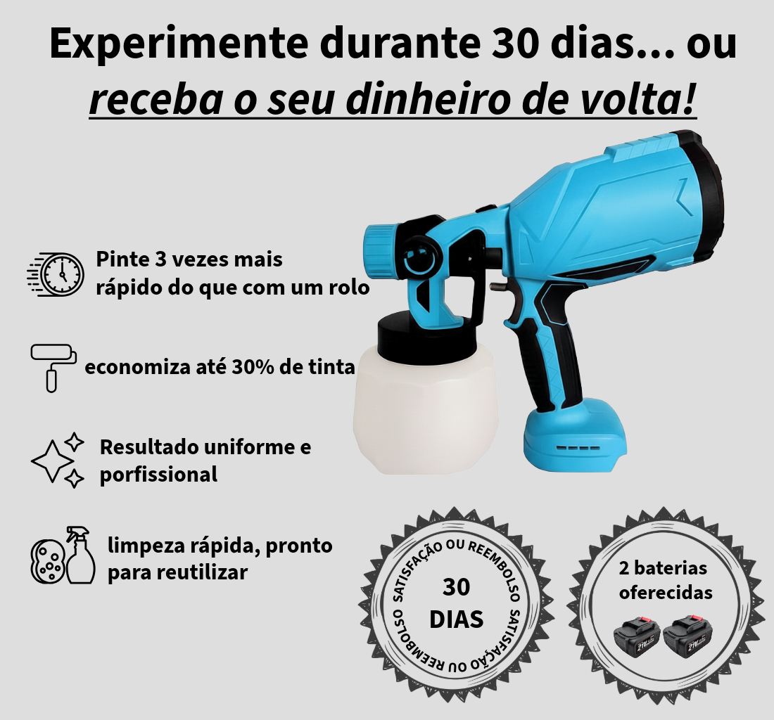 Pulverizador de tinta sem fio de alta pressão com 2 baterias